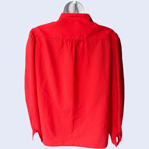 Lady Manhattan Puff Sleeve Red Blouse, Notched Collar, Hidden Placket, Sz 10 80s - Picture 2 of 5